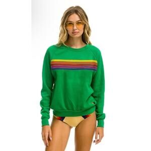 Aviator Nation Kelly Green 5 Stripe Crewneck Sz S NWT Sold Out $189